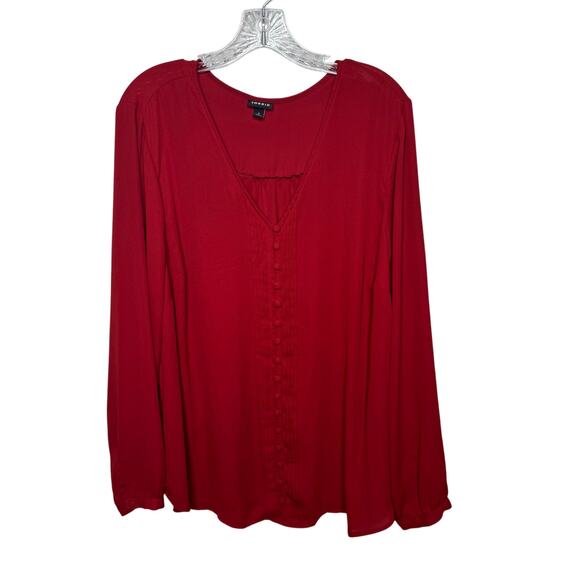 Torrid Women’s Size 2 Red Button Front Long Sleeve Blouse Plus Size V Neck Top - Picture 1 of 8